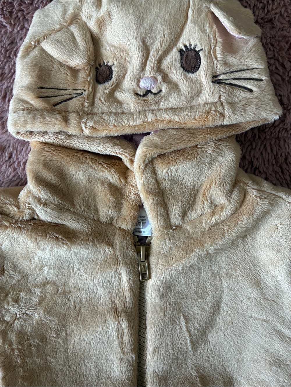 Gymboree Beige Fuzzy Hooded Puffer Jacket with Animal Face